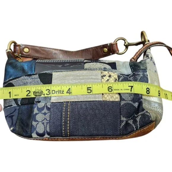 COACH Patchwork Denim Flower Print Accessory Pouch Mini Bag Indigo